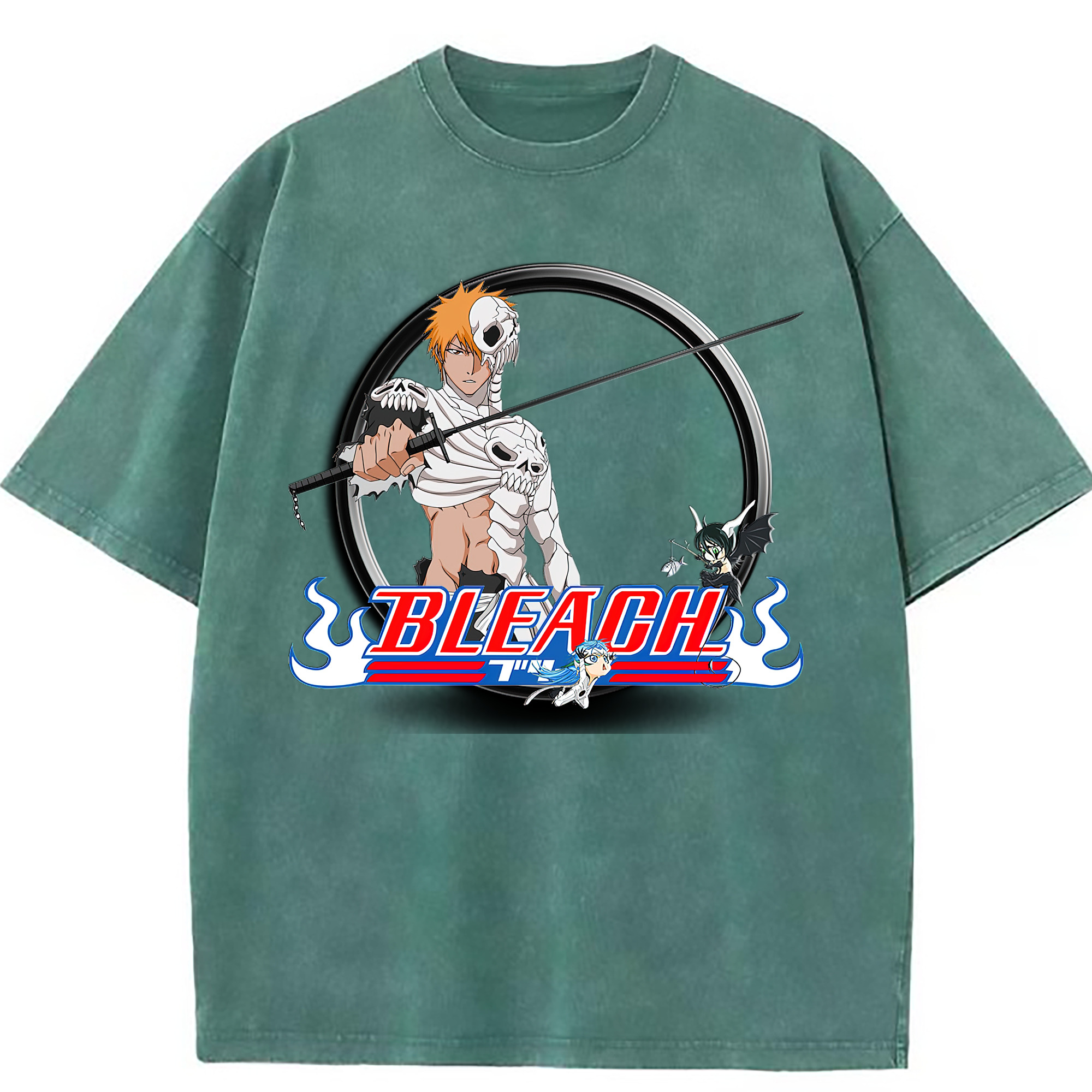 （画像用） ブリーチ 黒崎一護（くろさき いちご）BLEACH Kurosaki Ichigo 綿100% ヴィンテージ風 半袖Tシャツ（フロントプリント）